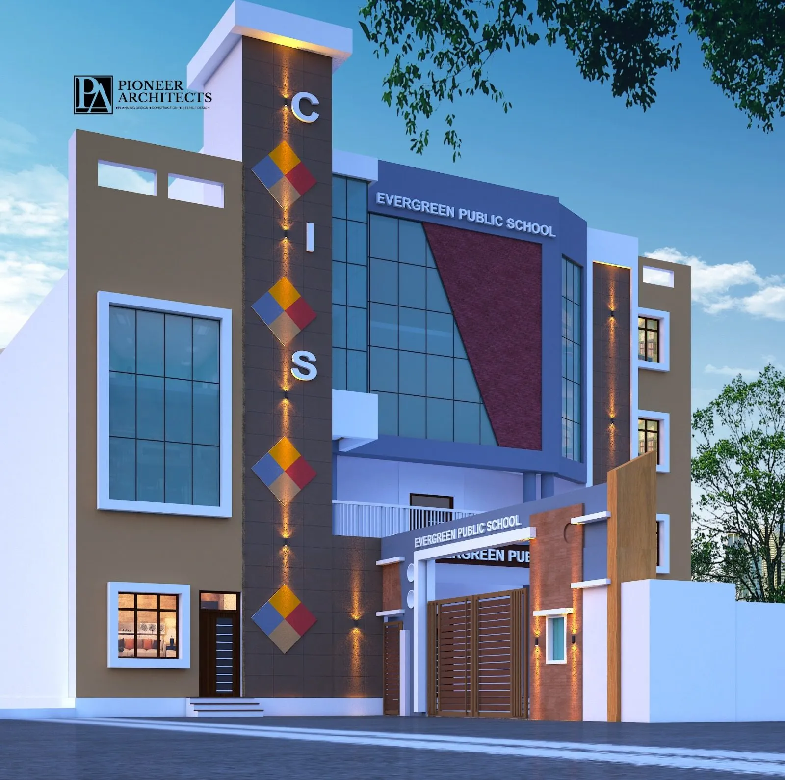 Pioneer Architects — institutional 3D elevation